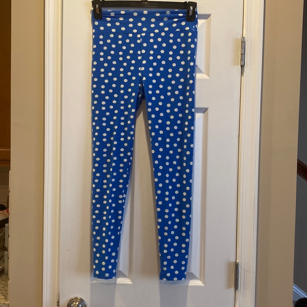 LuLaRue blue with white polka dot One Size leggings